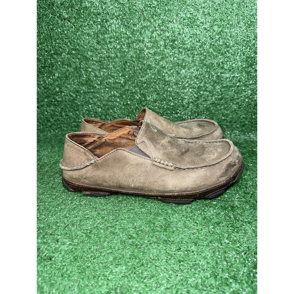 OluKai Moloa Shoes Mens Size 9 Brown Leather Slip On Loafers Comfort Casual